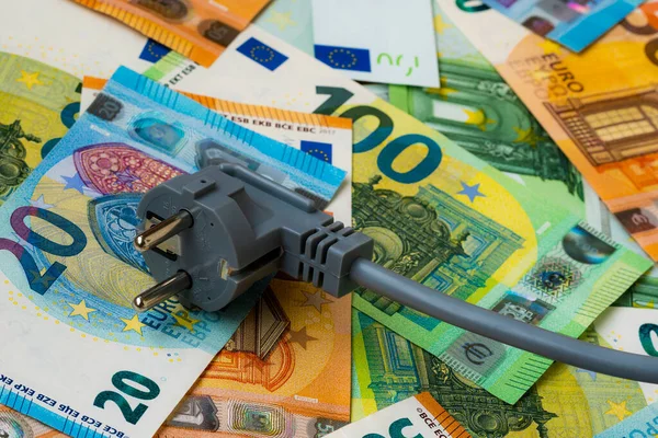 Graue Stecker Auf Euro Scheinen Steigende Stromkosten Für Privatkunden Und — Stockfoto