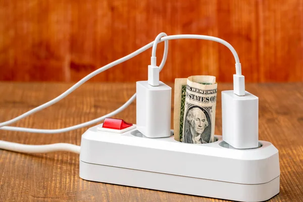 Elektrische Verlengsnoer Amerikaans Geld Begrip Energiebesparing Energiecrisis Energieverbruik — Stockfoto
