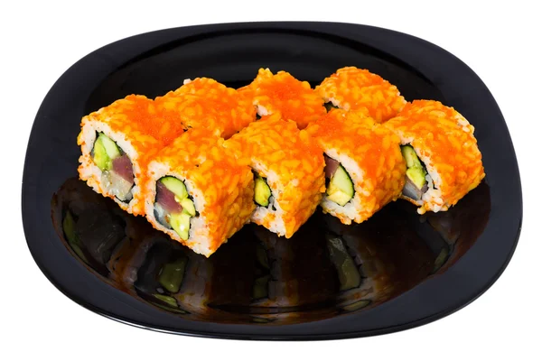 Maki sushi z kawiorem "" Tobiko "". — Zdjęcie stockowe