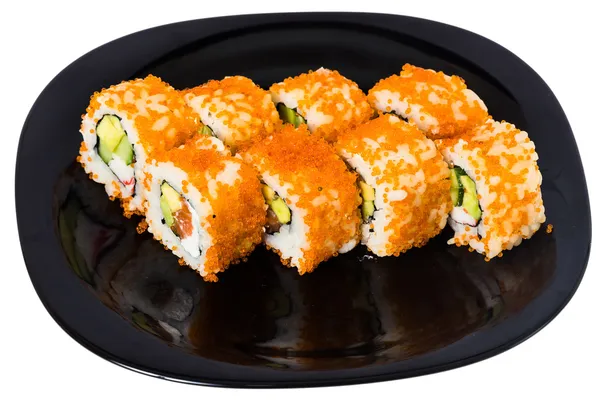 Maki sushi z kawiorem "" Tobiko "". — Zdjęcie stockowe