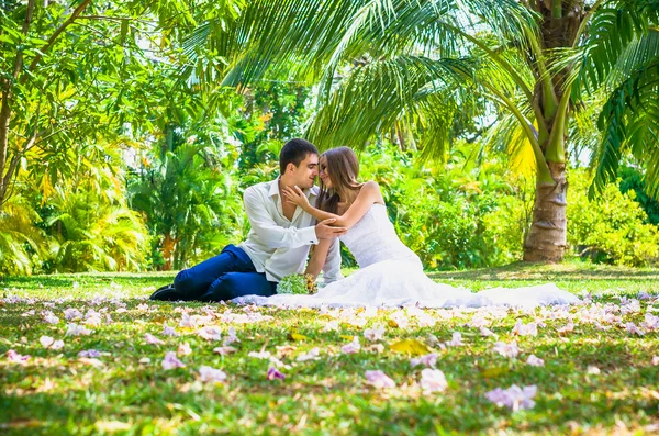 Bride and groom kissing — Stock Photo, Image