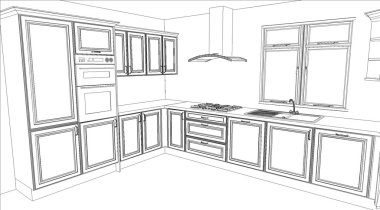 beyaz dolgu render bir mutfak tasarımı