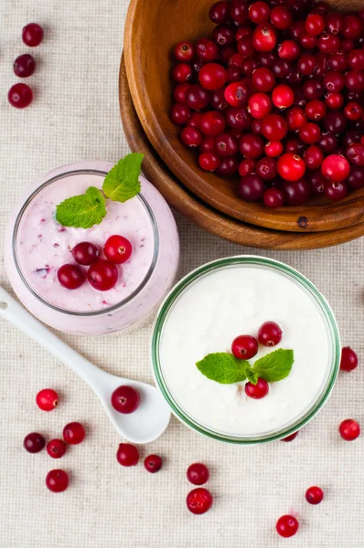 Two jars of berry dessert cream — Stock Photo, Image