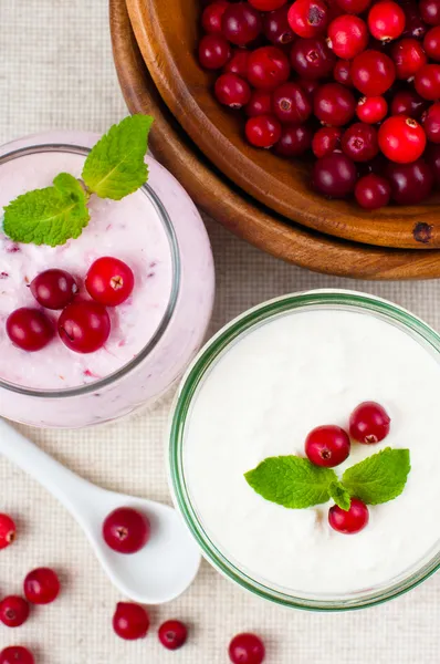 Two jars of berry dessert cream — Stock Photo, Image