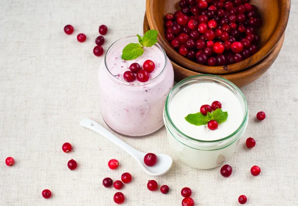 Two jars of berry dessert cream — Stock Photo, Image