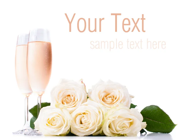 Champagne and a bouquet of roses, ready template — Stockfoto