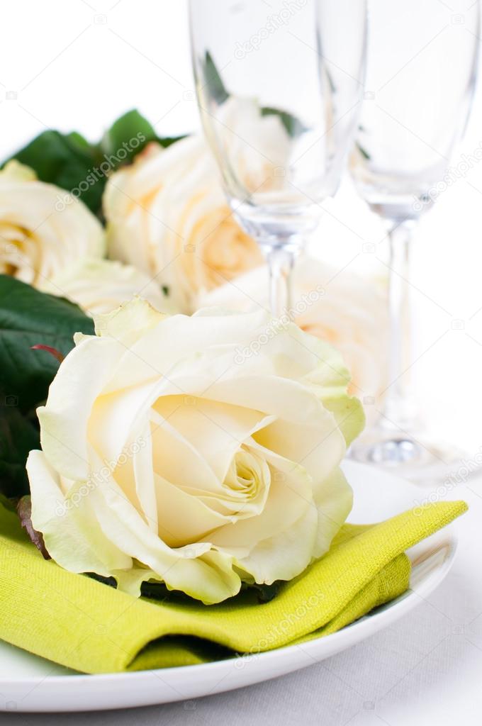 Festive table setting with roses