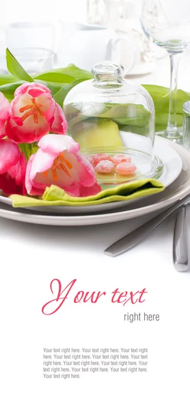 Festive spring table setting, ready template — Stock Photo, Image
