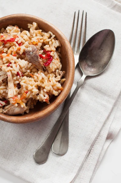 Natural food: rice with meat and vegetables