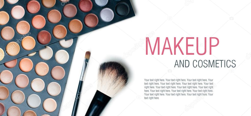 colorful eyeshadows and make-up brushes