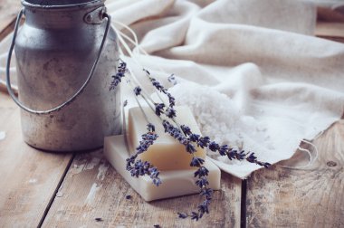 doğal sabun, lavanta, tuz, bez