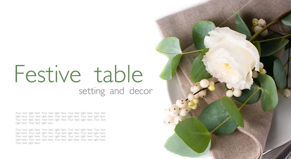 Table setting with floral decoration, template — Stock Photo, Image