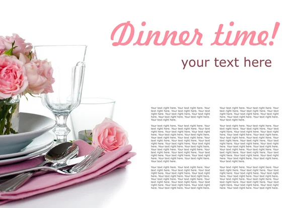 Festive table setting with pink roses — Stock Photo, Image