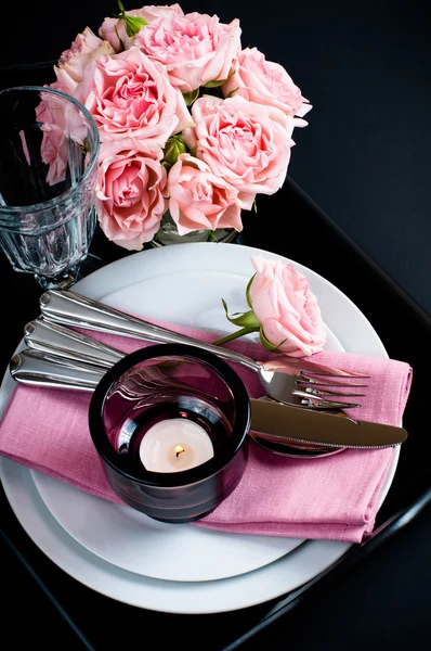Table setting on black background — Stock Photo, Image