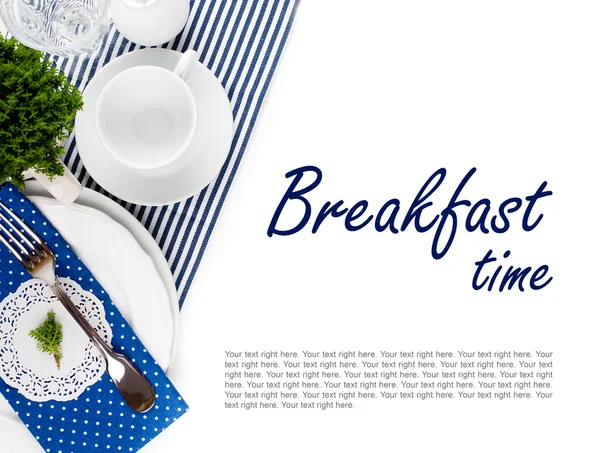 Table setting for breakfast in navy blue tones — Stock Photo, Image