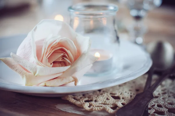 Definição de mesa vintage com rosa bege — Fotografia de Stock