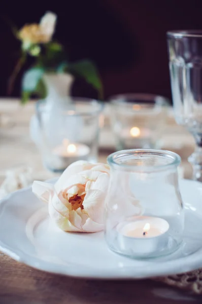 Definição de mesa vintage com rosa bege — Fotografia de Stock