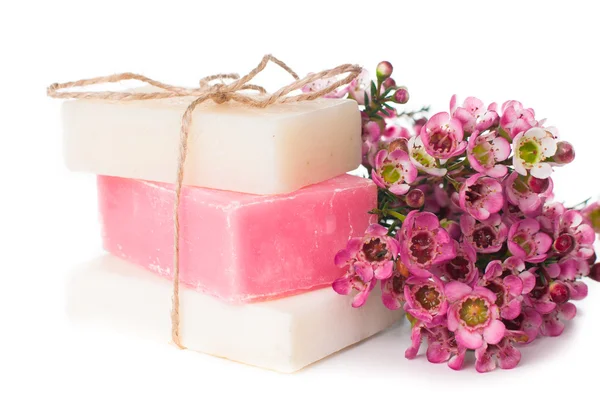 Handmade soap and cherry blossoms — Stock Photo, Image