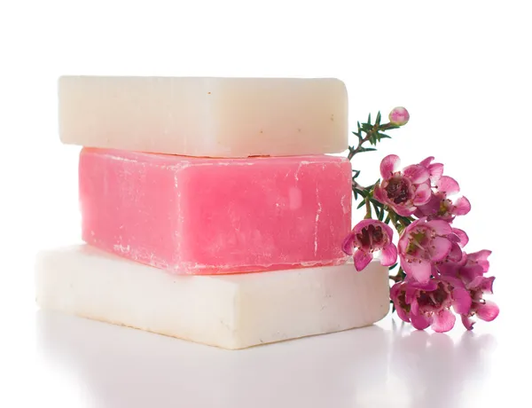 Handmade soap and cherry blossoms — Stock Photo, Image