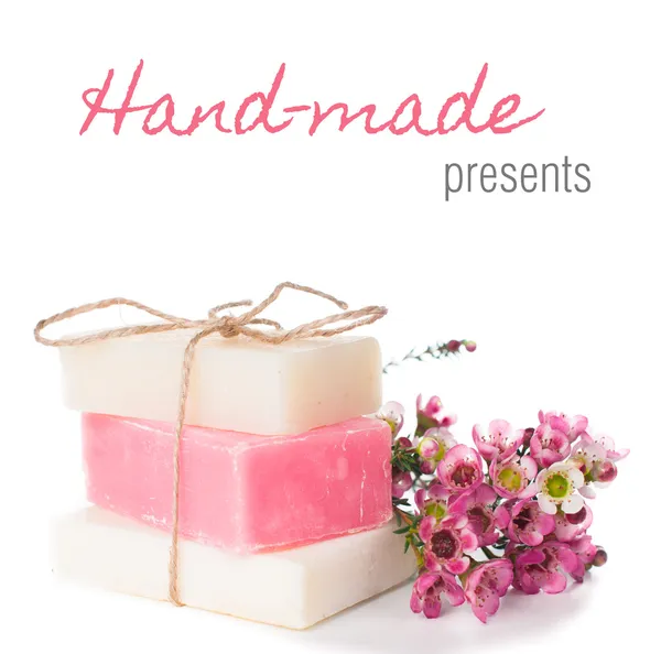 Handmade soap and cherry blossoms — Stock Photo, Image