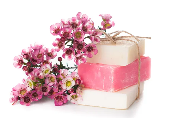 Мыло ручной работы и цветение вишни — стоковое фото