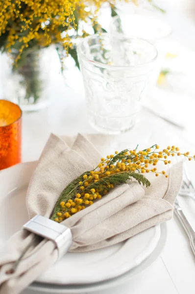 Bahar şenlikli yemek masası ayarı — Stok fotoğraf