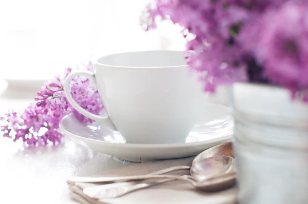 Delicado ajuste de mesa de té de la mañana — Foto de Stock
