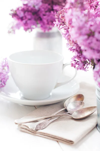 Delicado ajuste de mesa de té de la mañana — Foto de Stock