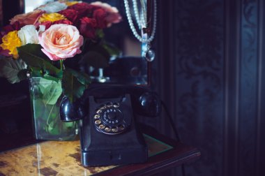 vintage black rotary phone clipart