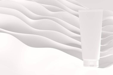 Beyaz krema tüpü. Fotokopi alanı beyaz arkaplan, 3 boyutlu görüntüleme. Bakım ürünleri ticari tasarım hazır şablon, kozmetik model