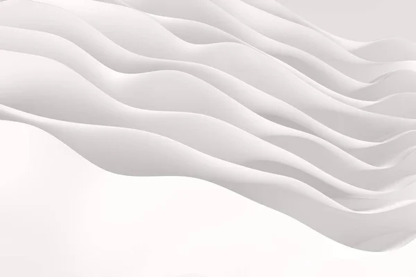 Wavy white abstract 3D render background, geometrical design ready layers and waves