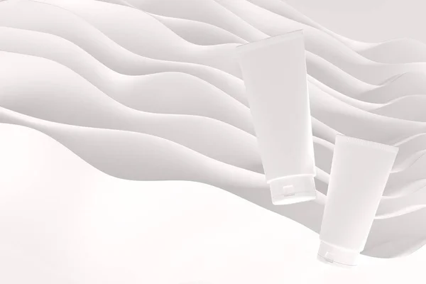 Tubo Creme Branco Com Espaço Cópia Fundo Abstrato Branco Renderização — Fotografia de Stock