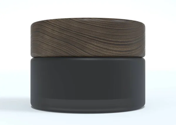 Black Frosted Glass Cosmetic Cream Jar Wooden Lid Beauty Care — Stockfoto