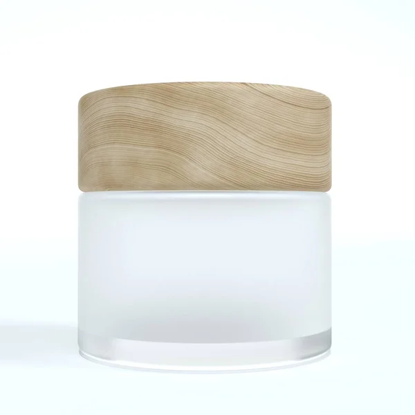 Frosted Glass Cosmetic Cream Jar Wooden Lid Beauty Care Product — 图库照片