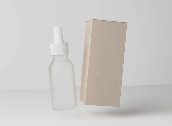 Face Oil Serum Frosted Glass Bottle Design Ready Dropplet Brown — Stockfoto