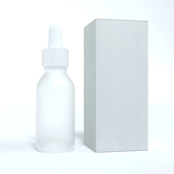 Face Oil Serum Frosted Glass Bottle Design Ready Dropplet Cardboard — Stock Photo, Image