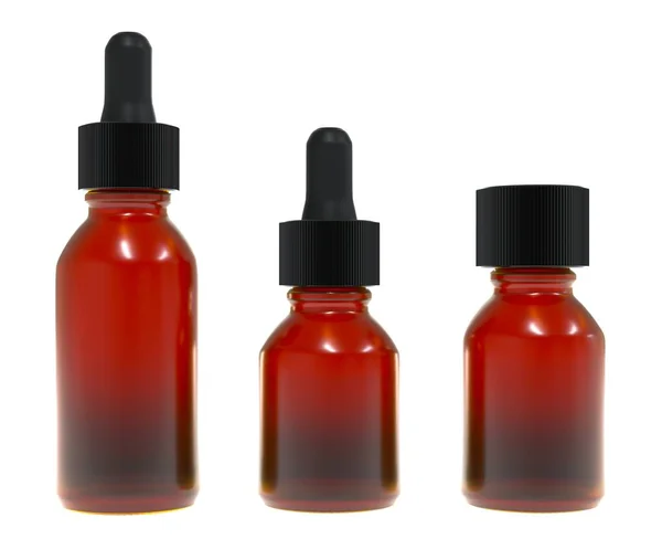 Face Oil Serum Amber Brown Glass Three Different Bottles Set — Stock Photo, Image