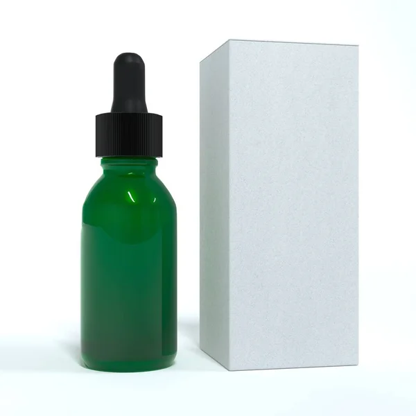 Face Oil Serum Green Glass Bottle Design Ready Dropplet Box —  Fotos de Stock