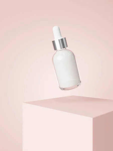 Cosmetic Serum Dropper Bottle Podium Pastel Pink Background Render Care — Φωτογραφία Αρχείου
