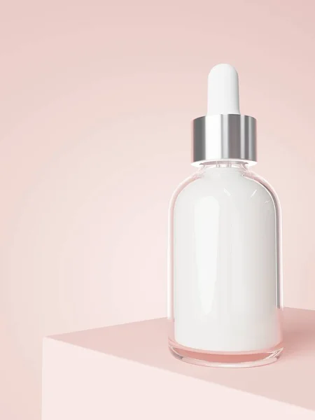 Cosmetic Serum Dropper Bottle Podium Pastel Pink Background Render Care — Φωτογραφία Αρχείου