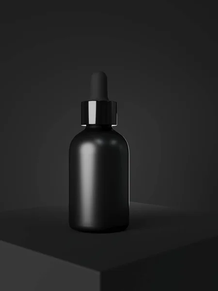 Black Cosmetic Dropper Bottle Mockup Facial Serum Packaging Branding Visualization — Stock Photo, Image