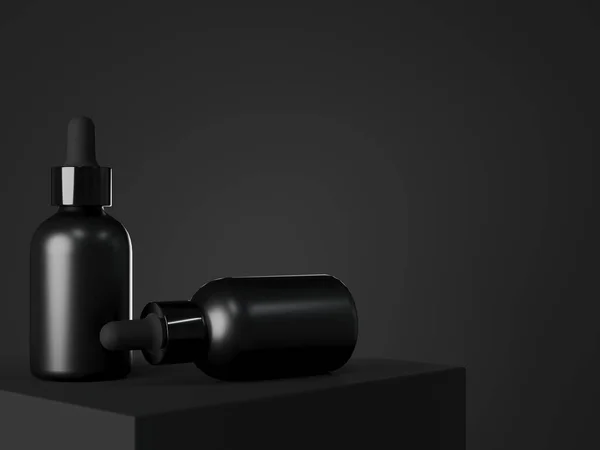 Black Cosmetic Dropper Bottle Mockup Facial Serum Packaging Branding Visualization — Stok fotoğraf