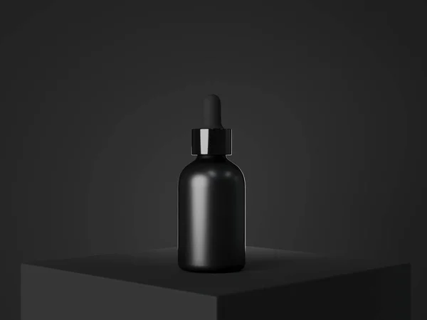 Black Cosmetic Dropper Bottle Mockup Facial Serum Packaging Branding Visualization — Photo