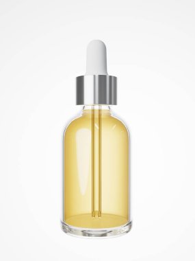 Cosmetic serum and oil dropper bottle 3D render, care product packaging for design and branding mockup