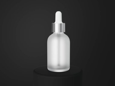 White glass cosmetic serum dropper bottle 3D render, care product packaging for design and branding mockup