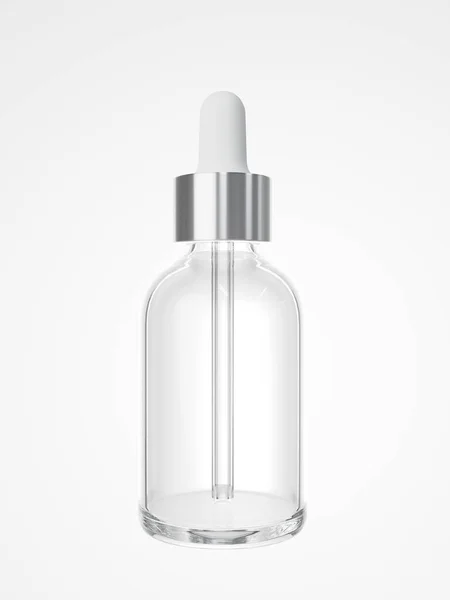 White Glass Cosmetic Serum Dropper Bottle Render Care Product Packaging — Stockfoto