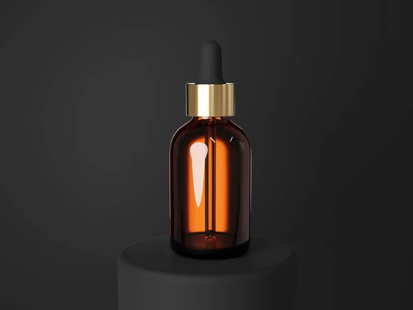 Cosmetic Serum Dropper Brown Glass Bottle Render Care Product Packaging — Stockfoto