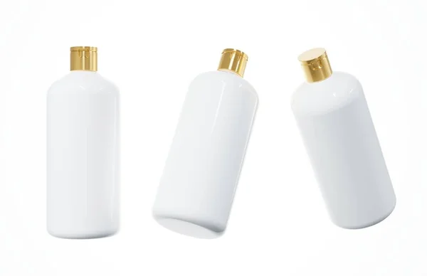 Различные Виды Пластиковой Бутылки Шампуня Рендеринг Изолированы Белом Фоне Косметическая — стоковое фото