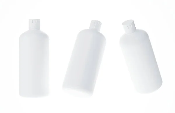 Verschillende Standpunten Van Plastic Shampoo Fles Renderen Geïsoleerd Witte Achtergrond — Stockfoto