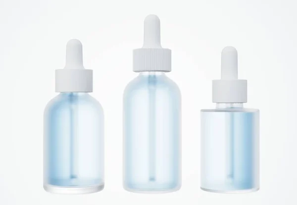 Set Verschiedener Blauer Kosmetischer Serum Tropfflaschen Verpackungskonzept Für Hautpflegeprodukte Kommerzielles — Stockfoto